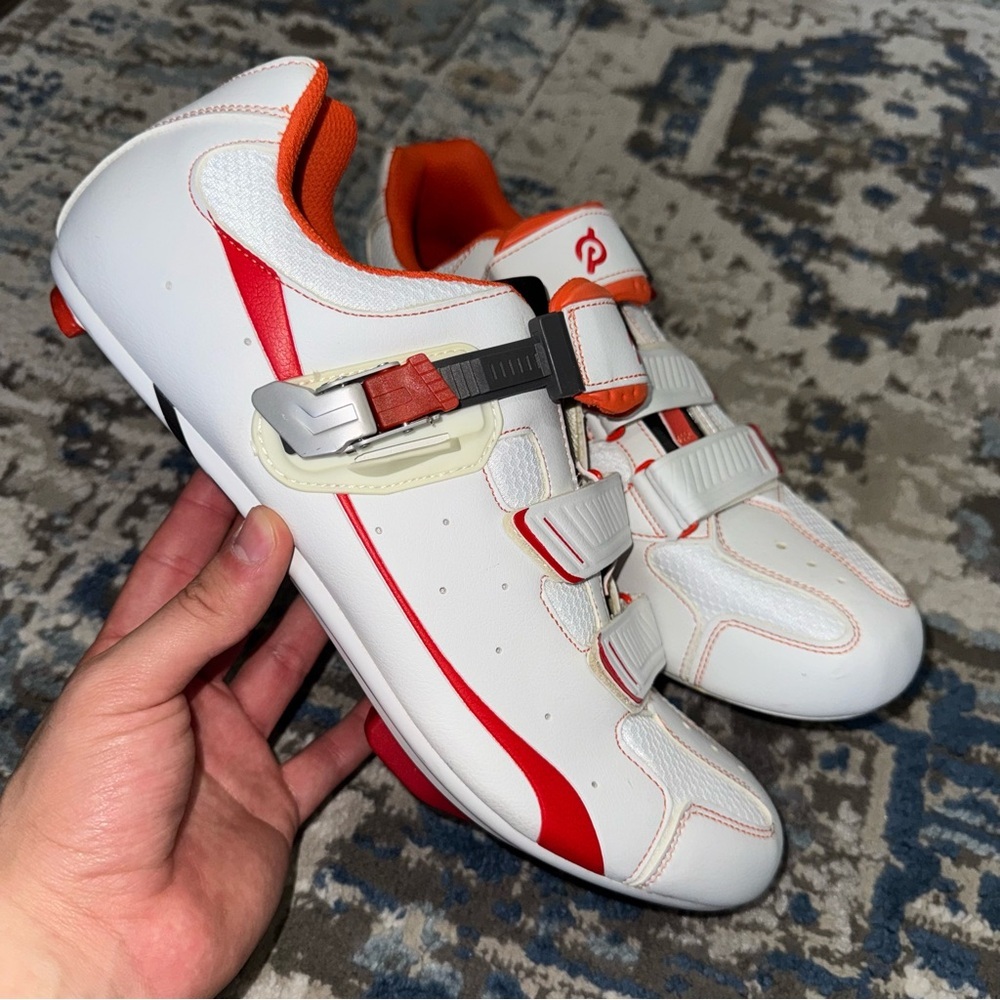 Peloton White and Red/Orange Cycling Shoes